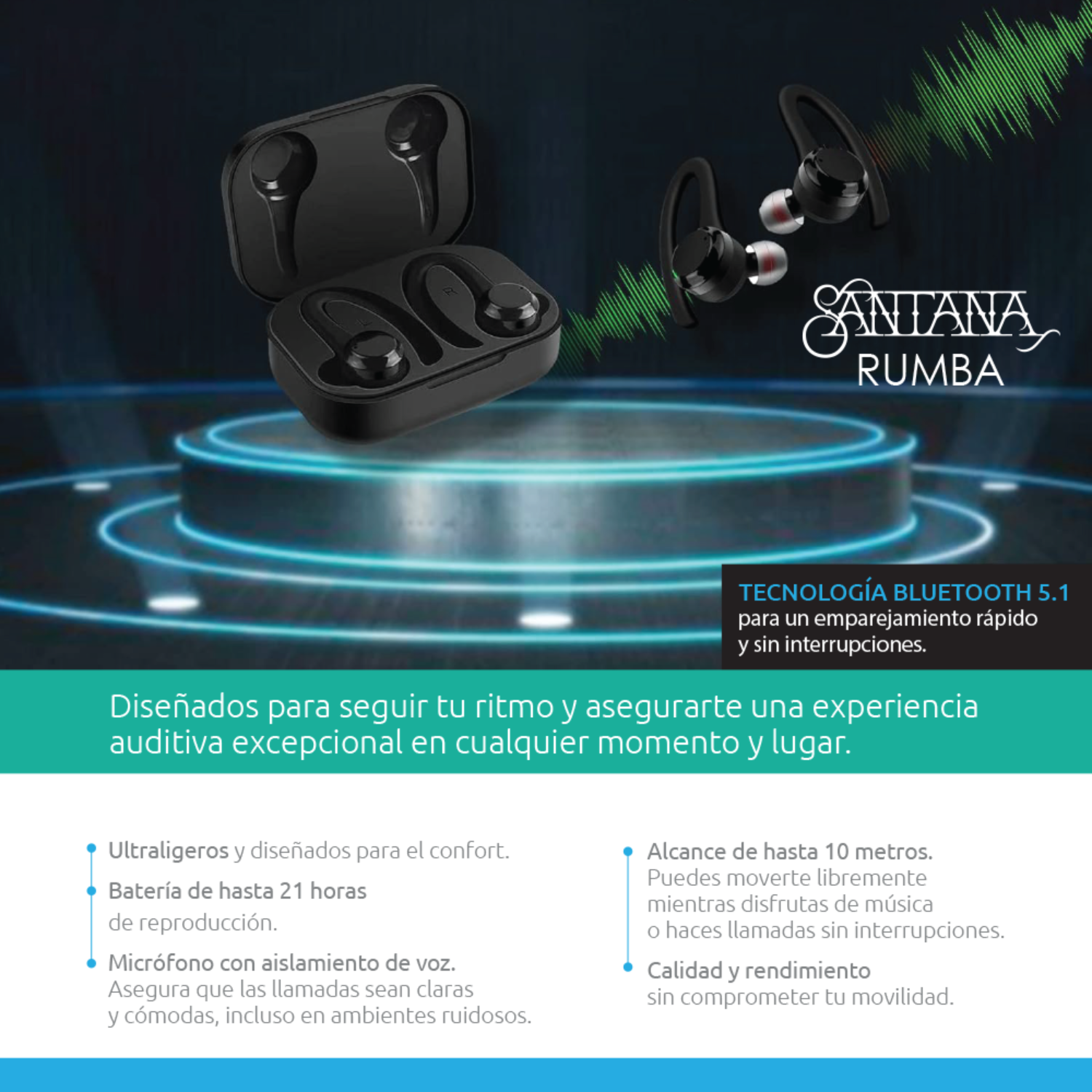 Santana Rumba Auriculares Bluetooth 5.1
